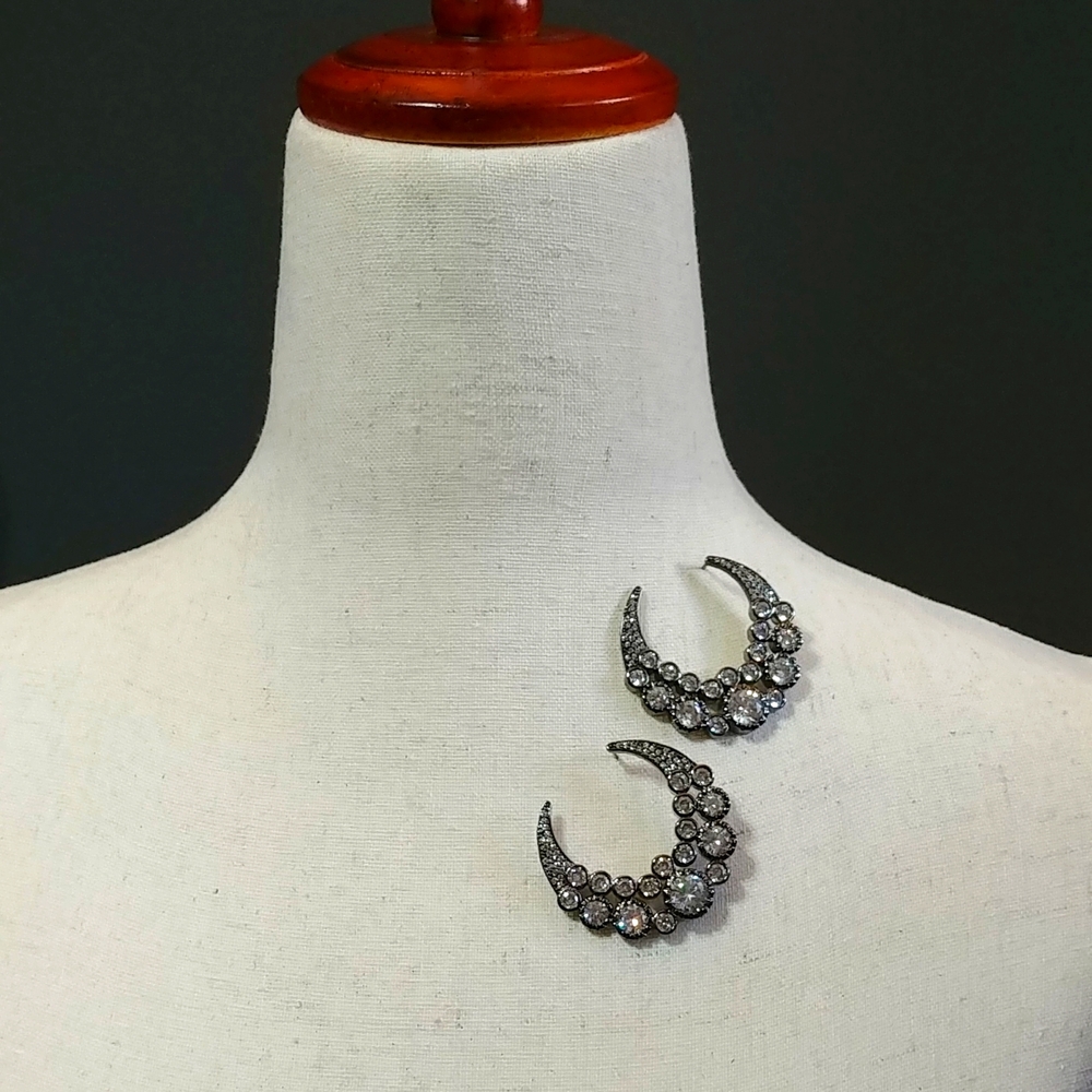 Half Moon Faux Diamond Studded Earrings Brilliant Sparkle
